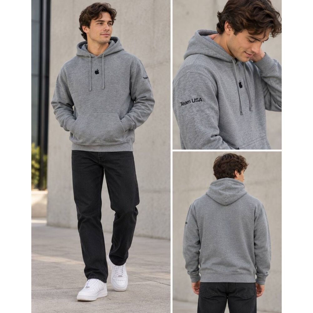 Apple Team USA Embroidered Gray Fleece Pullover Hoodie Size L
